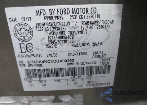 2013 Ford Edge Limited из США, поврежденный, VIN 2FMDK4KCXDBA00260